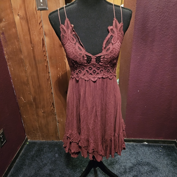Free People Dresses & Skirts - Free People Brown Lace Mini Dress size xs